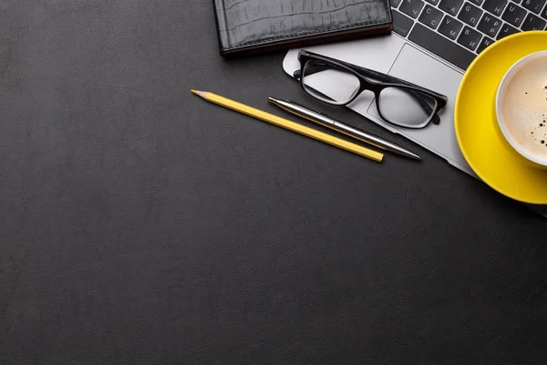 Office workplace with coffee, supplies and computer — Stock Photo, Image