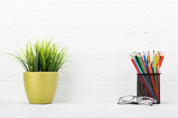 Loft home office workplace with supplies — Stock Photo, Image