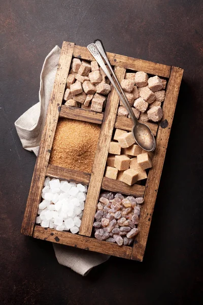 Diverse zahăr brun și alb — Fotografie, imagine de stoc