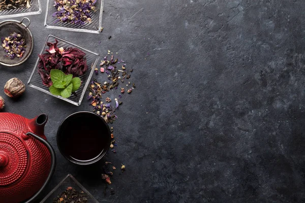 Conjunto de chás de ervas e frutas secas — Fotografia de Stock