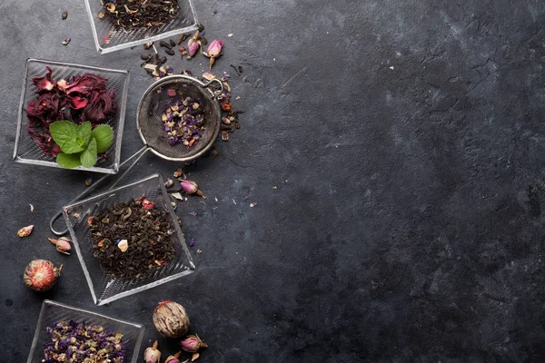 Set van kruiden en fruit droge thee — Stockfoto