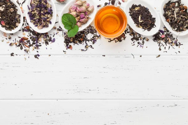 Set of herbal and fruit dry teas — Stock Photo, Image