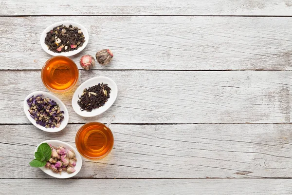 Gyógynövény és gyümölcs száraz teák halmaza — Stock Fotó