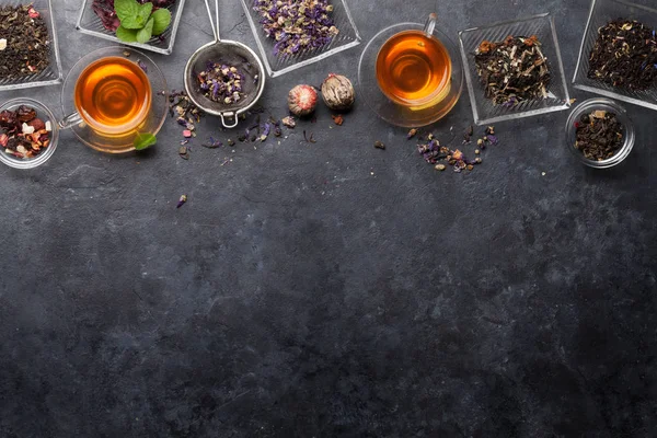 Gyógynövény és gyümölcs száraz teák halmaza — Stock Fotó
