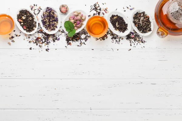 Set of herbal and fruit dry teas — Stock Photo, Image