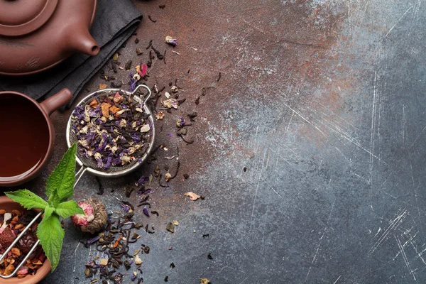 Set of herbal and fruit dry teas — Stock Photo, Image