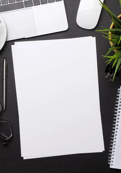 Office workplace table with blank paper page — Stock Photo, Image