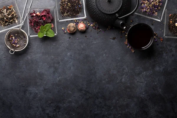 Conjunto de tés secos de hierbas y frutas — Foto de Stock