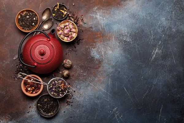 Conjunto de tés secos de hierbas y frutas — Foto de Stock