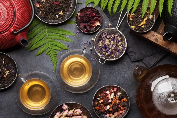 Set of herbal and fruit dry teas — Stock Photo, Image