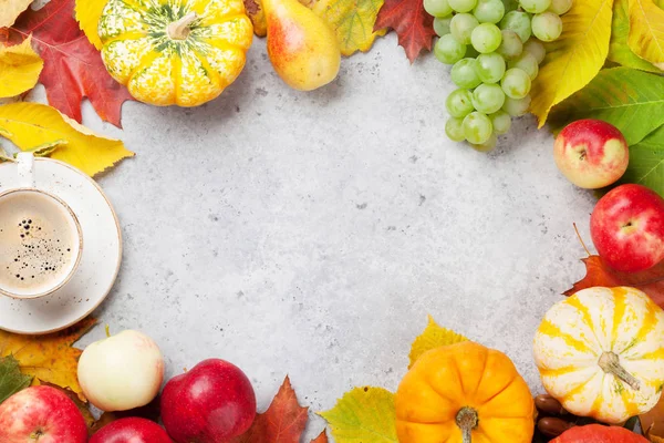 Cenário de outono com abóboras e frutas — Fotografia de Stock