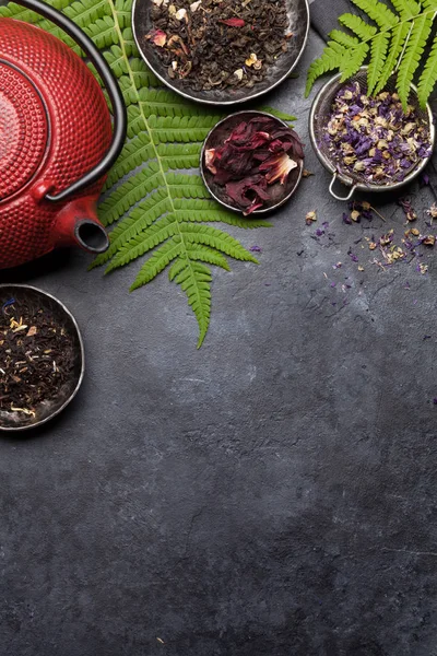 Conjunto de tés secos de hierbas y frutas — Foto de Stock