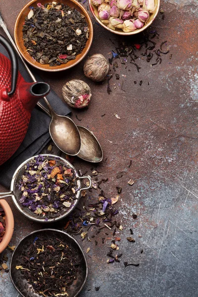 Sada bylinných a ovocných suchých čaje — Stock fotografie