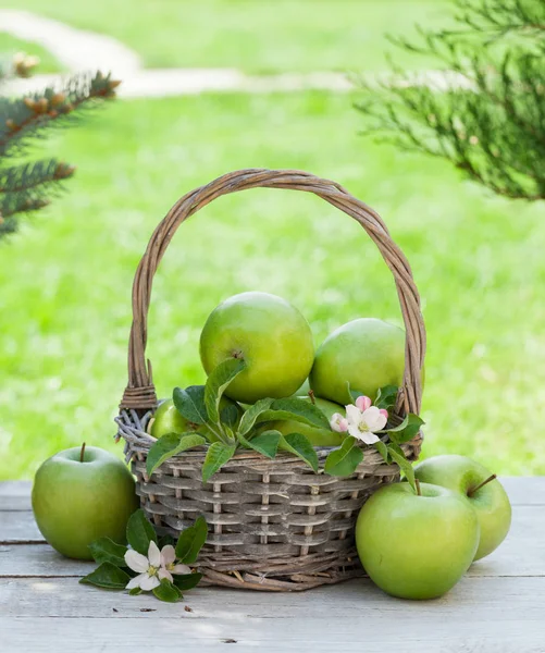 Verse tuin groene appels in mand — Stockfoto