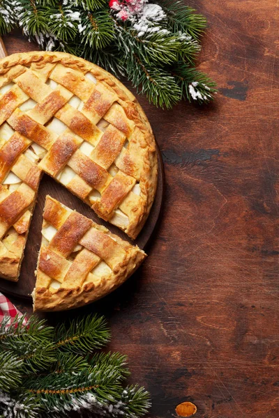 Natal cartão de saudação feriado com torta de maçã — Fotografia de Stock