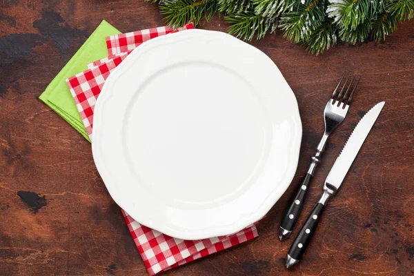 Christmas table setting with xmas tree — Stock Photo, Image