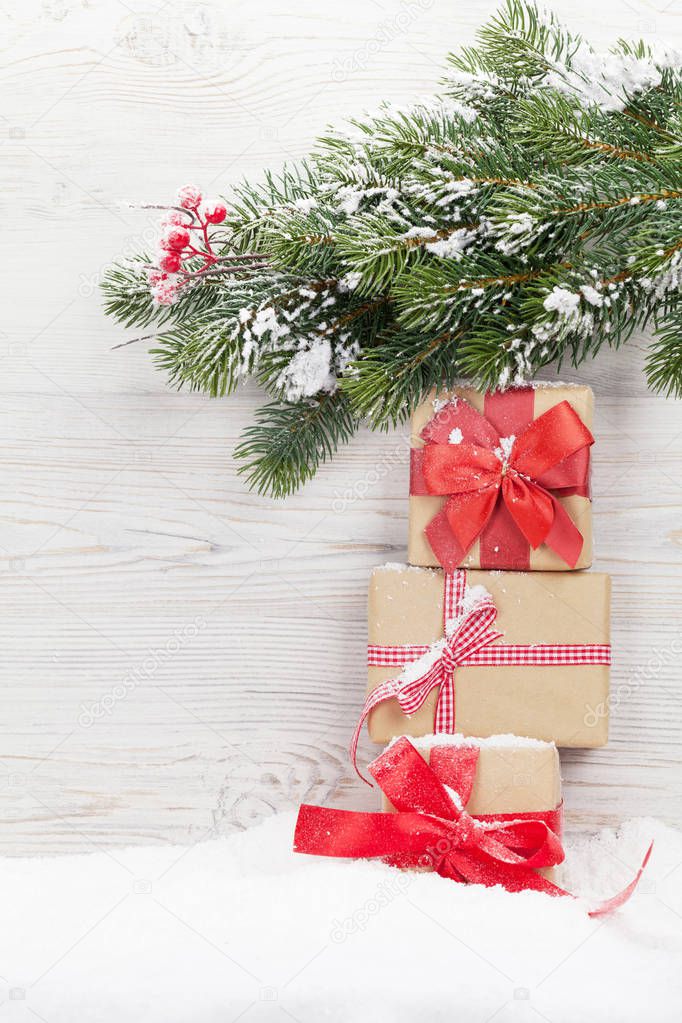 Christmas gift boxes and xmas fir tree