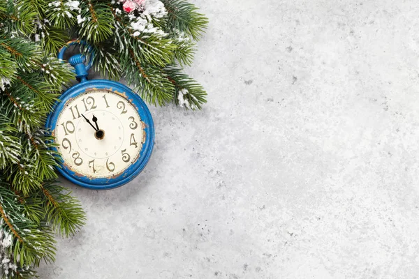 Christmas fir tree and alarm clock — Stock Photo, Image