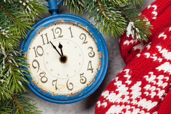 Christmas fir tree and alarm clock — Stock Photo, Image