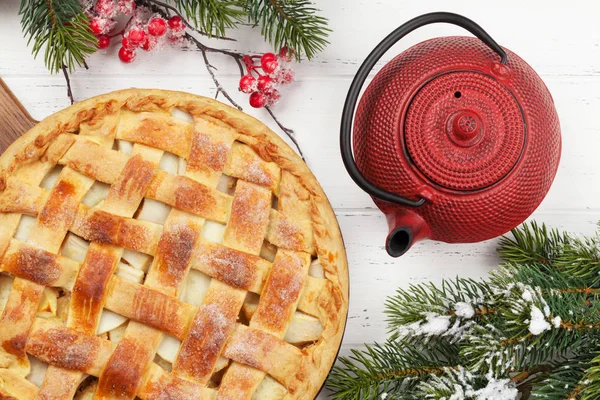 Christmas holiday greeting card with apple pie — Stock Photo, Image