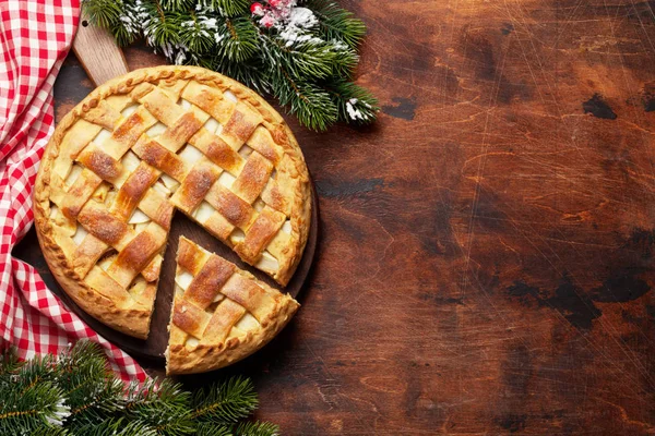 Natal cartão de saudação feriado com torta de maçã — Fotografia de Stock