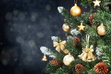 Noel kartı ile dekore edilmiş bir köknar ağacı