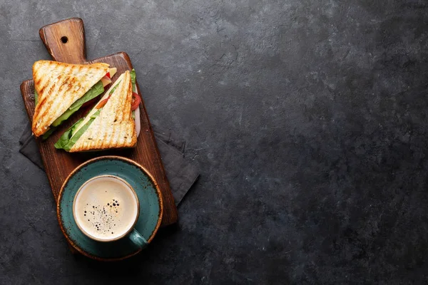 Panino Club Tazza Caffè Prima Colazione Vista Dall Alto Con — Foto Stock