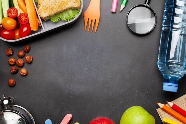 Almoço Escolar Artigos Papelaria Educativos Mesa Pedra Vista Superior Com — Fotografia de Stock