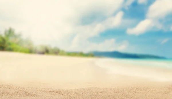 Spiaggia Tropicale Con Palme Sabbia Brillante Vacanze Estive Mare Concetto — Foto Stock