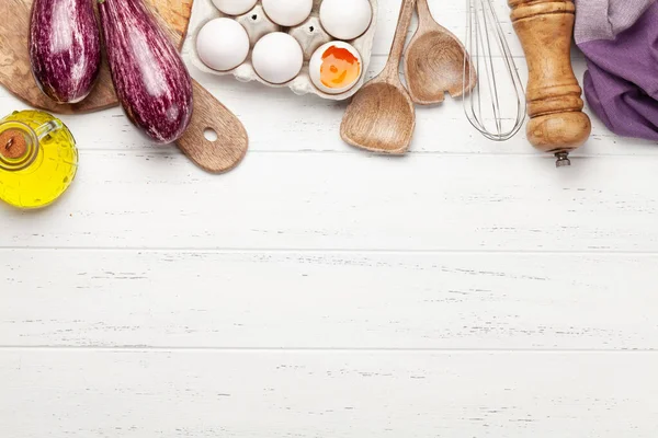 Cooking Utensils Ingredients Wooden Background Top View Copy Space Your — Stock Photo, Image