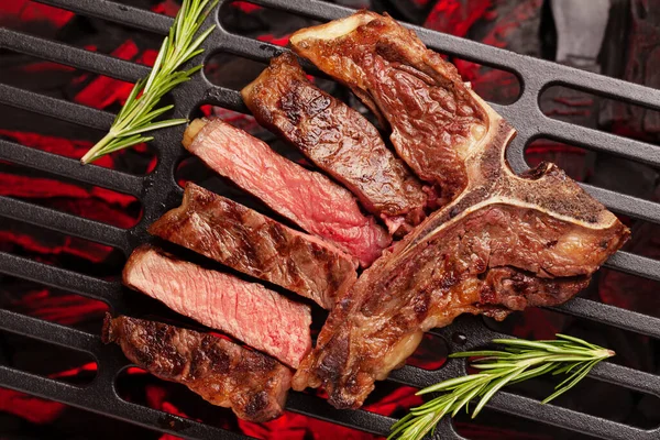 Bone Hovězí Steak Grilu Horní Pohled Rovný — Stock fotografie