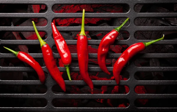 Horké Chilli Papričky Grilu Horní Pohled Rovný — Stock fotografie