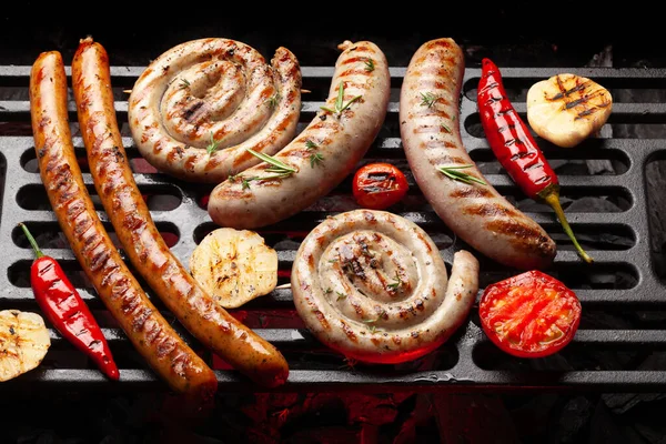 Hot Spicy Grilled Sausages Coal Grill — Stock Photo, Image