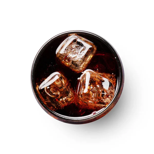 Copo Cola Com Cubos Gelo Isolados Sobre Fundo Branco Tira — Fotografia de Stock