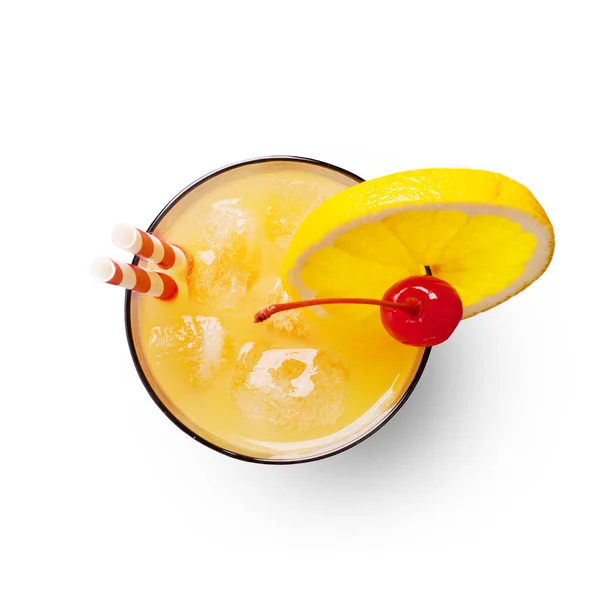 Tequila Sunrise Classic Cocktail Isolated White Background Top View Flat — Stock Photo, Image