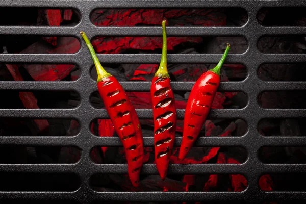 Hot Grilled Chili Pepper Grill Top View Flat Lay — Stock Photo, Image