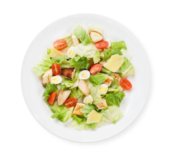 Salată Cezar Pui Vedere Sus Plat Izolat Alb — Fotografie, imagine de stoc