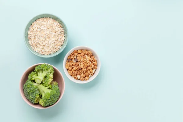 Hälsosam Mat Och Väga Förlust Koncept Kost Och Fitness Ovanifrån — Stockfoto