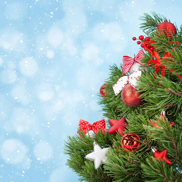 Noel Tebrik Kartı Köknar Ağacı Noel Kutlamaları Için Bulanık Bokeh — Stok fotoğraf
