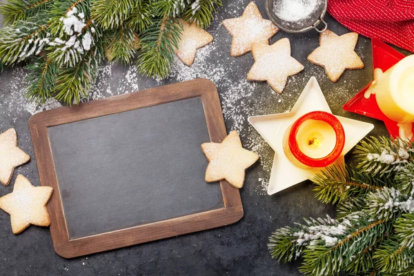 Carte Voeux Noël Avec Sapin Biscuits Pain Épice Bougies Sur — Photo