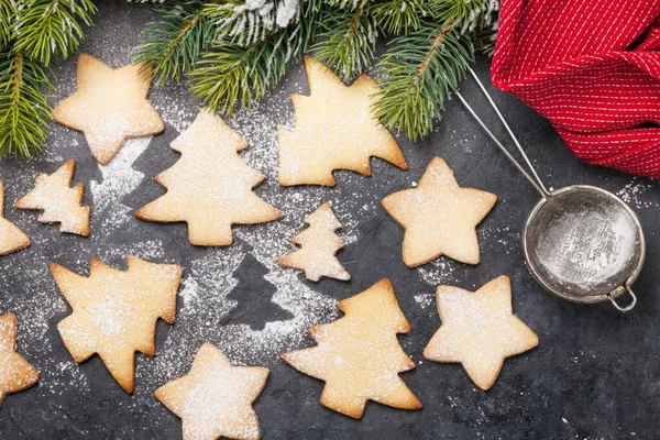 Carte Voeux Noël Avec Sapin Biscuits Pain Épice Sur Fond — Photo