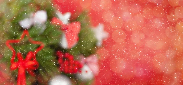 Kerst Wazig Bokeh Achtergrond Voor Wenskaart Met Versierde Dennenboom Kopieer — Stockfoto