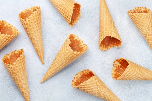 Waffle Külahında Dondurma Üst Görünüm Düzlüğü — Stok fotoğraf