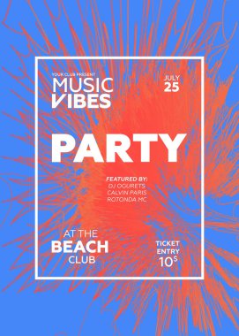 Web banner veya baskı poster yaz plaj partisi için. kulüp ve parti promosyon ve reklam için büyük kavram. vektör çizim vektör arka plan