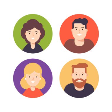 Düz tasarım vektör çizim. Farklı insanlar, Milletler ve meslek ve yaş Kullanıcı pics. Modern tarz. 