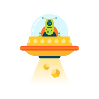 Uzaylılar dünyayı araştırma için ziyaret edin. Yıldız gemisi ve yabancılar arkasında. Uzaylılar stel kutuları vektör çizim. 