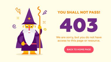 403 kavramı sevimli tür Sihirbazı'nı kullanarak web sayfasına erişim yasak. Düz tasarlamak. Çok iyi bir fikir. Mükemmel siteleri pop up. Vektör. Düz.