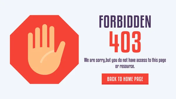 Conceito 403 Proibiu Acesso Página Web Com Sinal Mão Segundo — Vetor de Stock