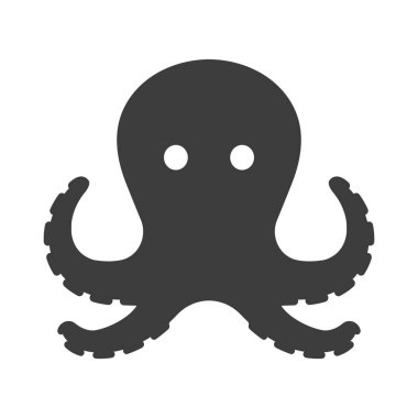 Logolar, etiket ve amblem ile beyaz siluet ahtapot için şablon. Vektör çizim. BW. 