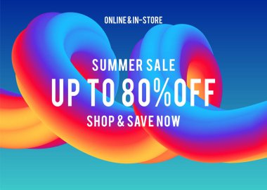 Reklam özel teklifler için Satılık web şablonu afiş. Teklif iskonto. Süper Satılık kavramı. Sıvı sıcak metin şekillerle renkleri. Büyük satış kavram. Degrade renkler. 